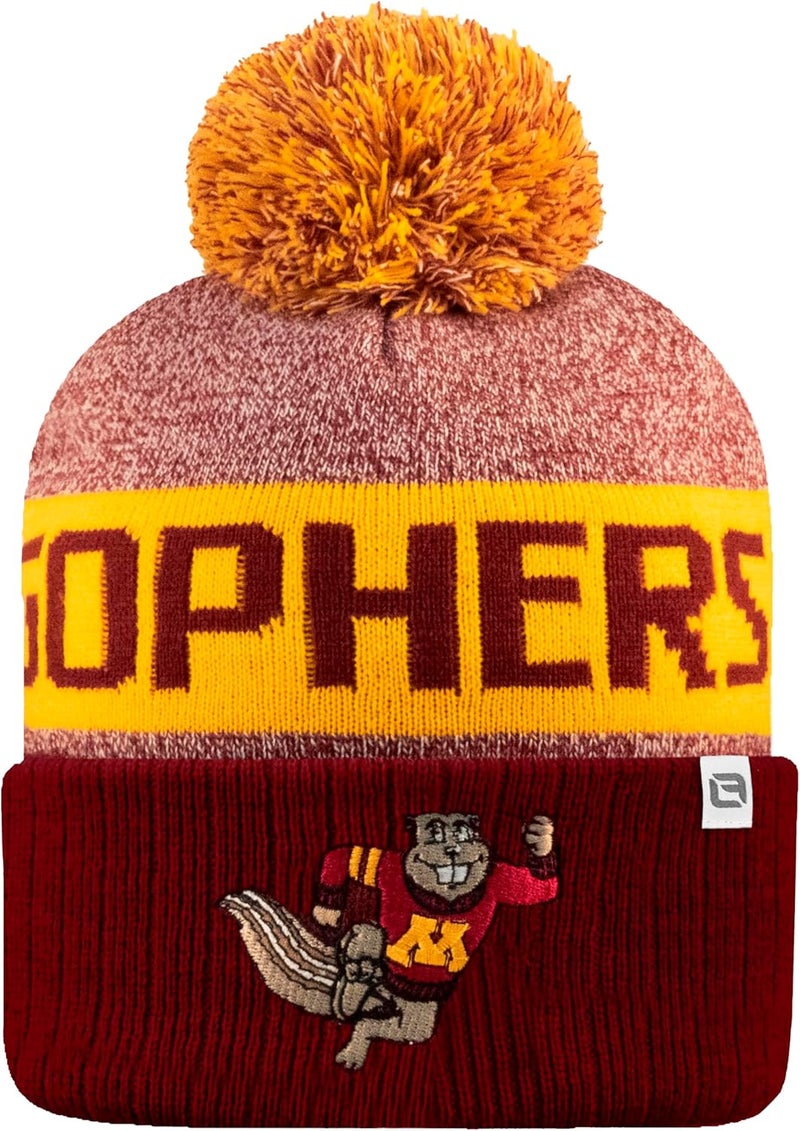 LogoFit NCAA Team Color-Embroidered Logo -Cuffed Knit Skully Beanie Pom Hat-OSFM - Image 2